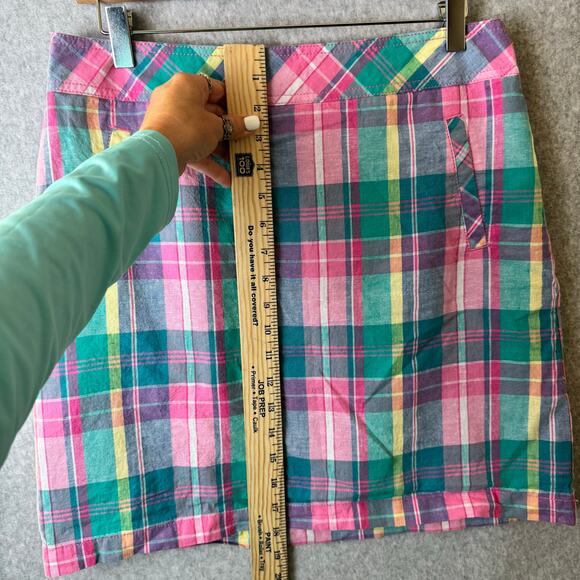 Talbots Linen Skirt Women’s Size 8 Plaid Preppy Mini Short Pink Academia Casual - Picture 6 of 11